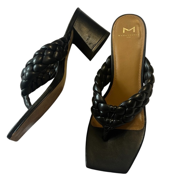 Marc Fisher Black Braided Heeled Sandals 9 - Picture 1 of 6